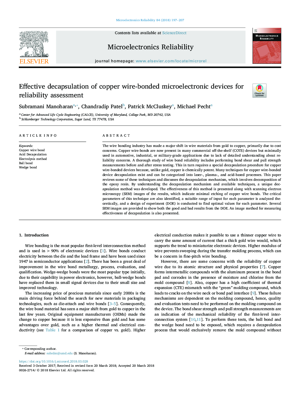 Effective decapsulation of copper wire-bonded microelectronic devices for reliability assessment