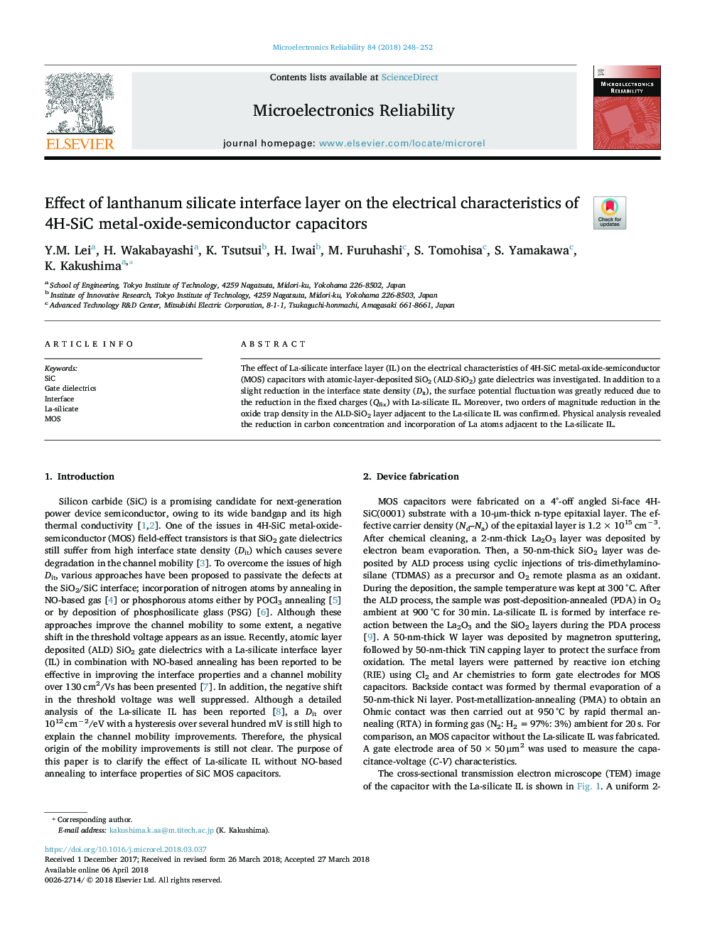 Effect of lanthanum silicate interface layer on the electrical characteristics of 4H-SiC metal-oxide-semiconductor capacitors