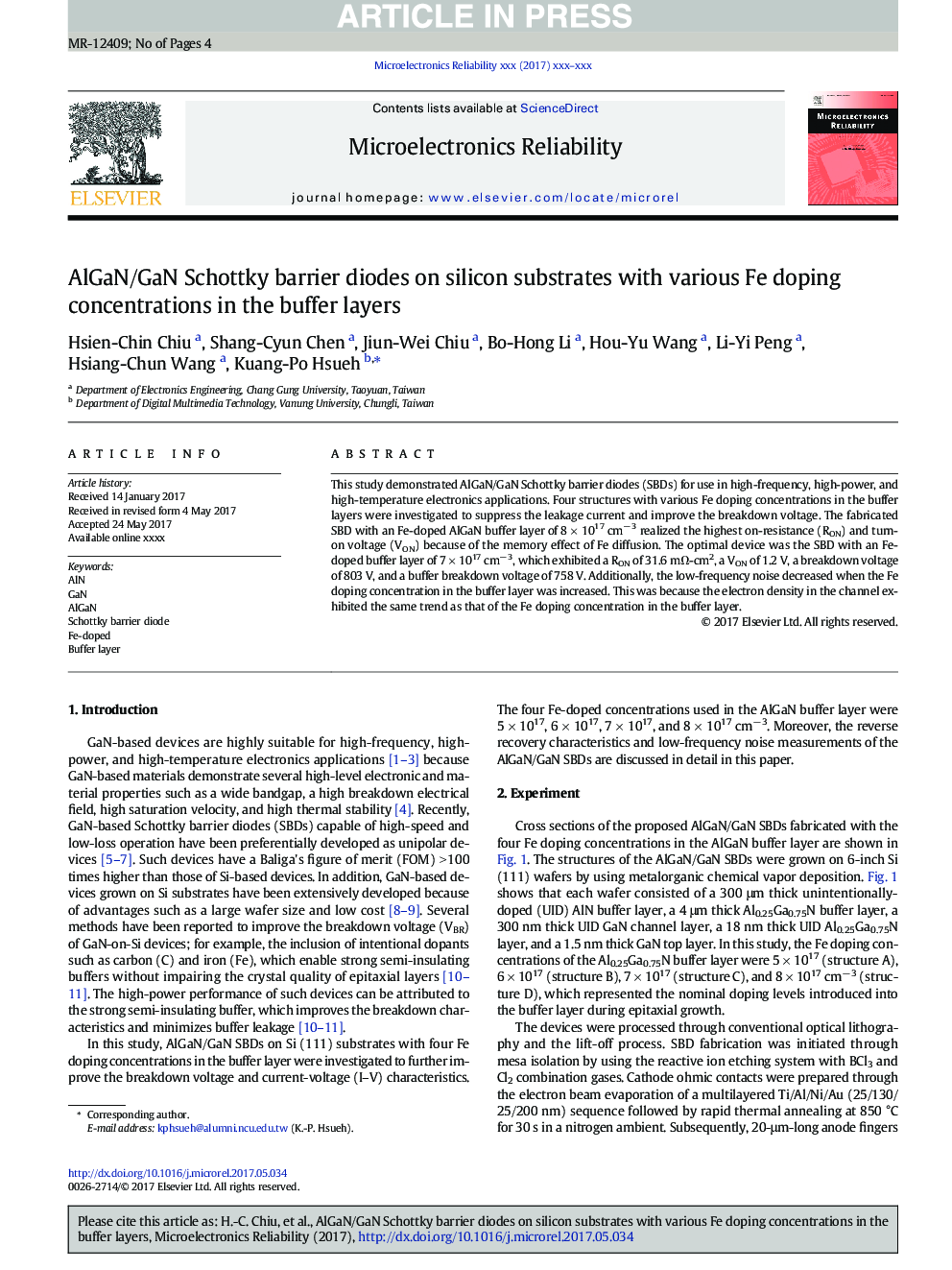 AlGaN/GaN Schottky barrier diodes on silicon substrates with various Fe doping concentrations in the buffer layers