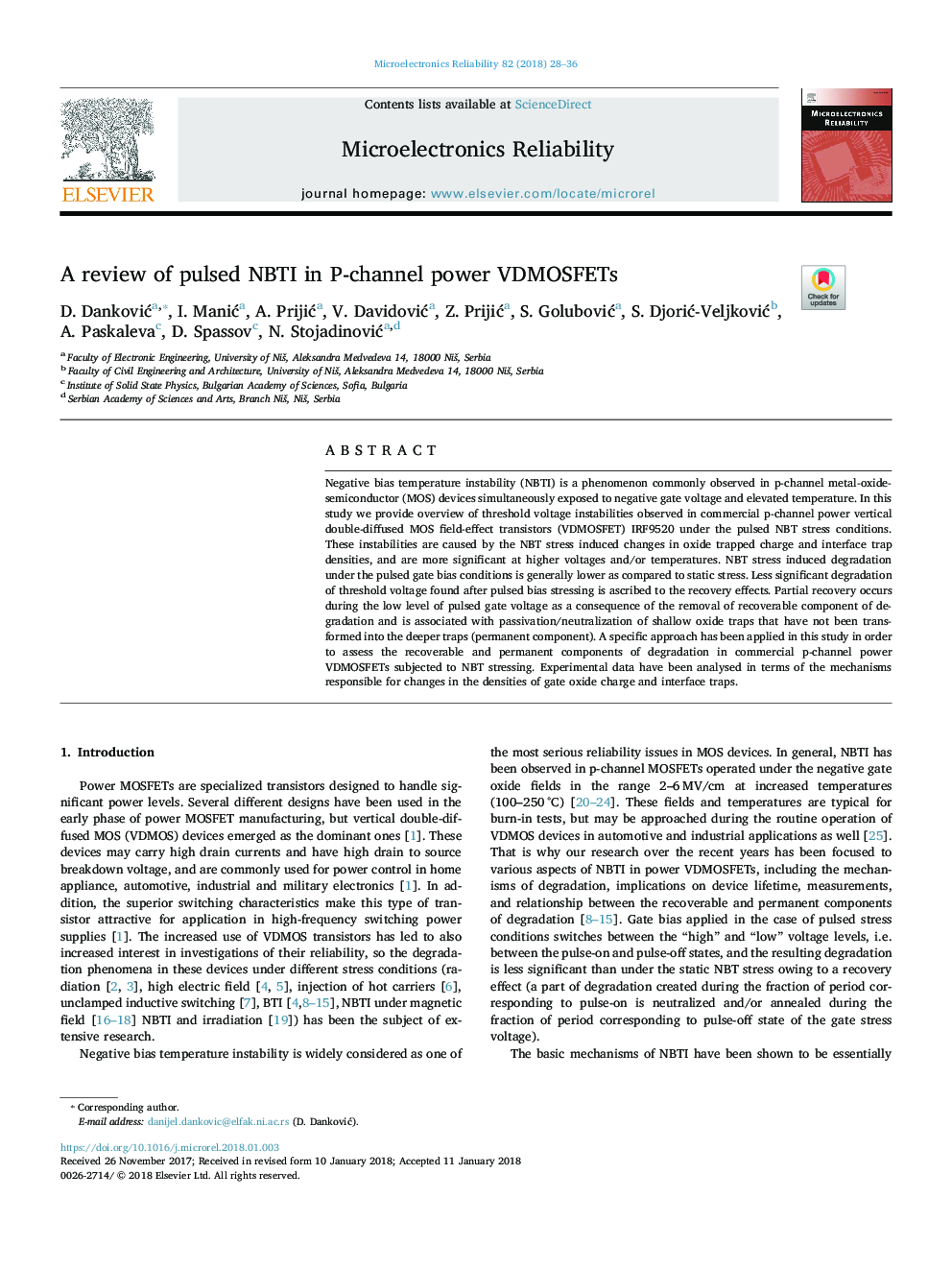 عکس صفحه اول مقاله: A review of pulsed NBTI in P-channel power VDMOSFETs A review of pulsed NBTI in P-channel power VDMOSFETs