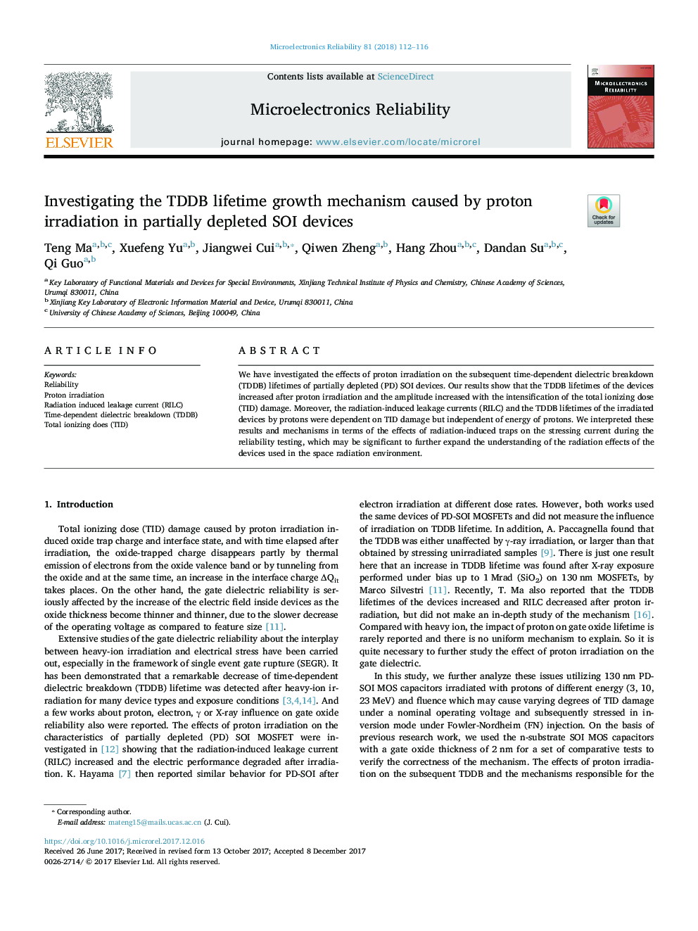 Investigating the TDDB lifetime growth mechanism caused by proton irradiation in partially depleted SOI devices