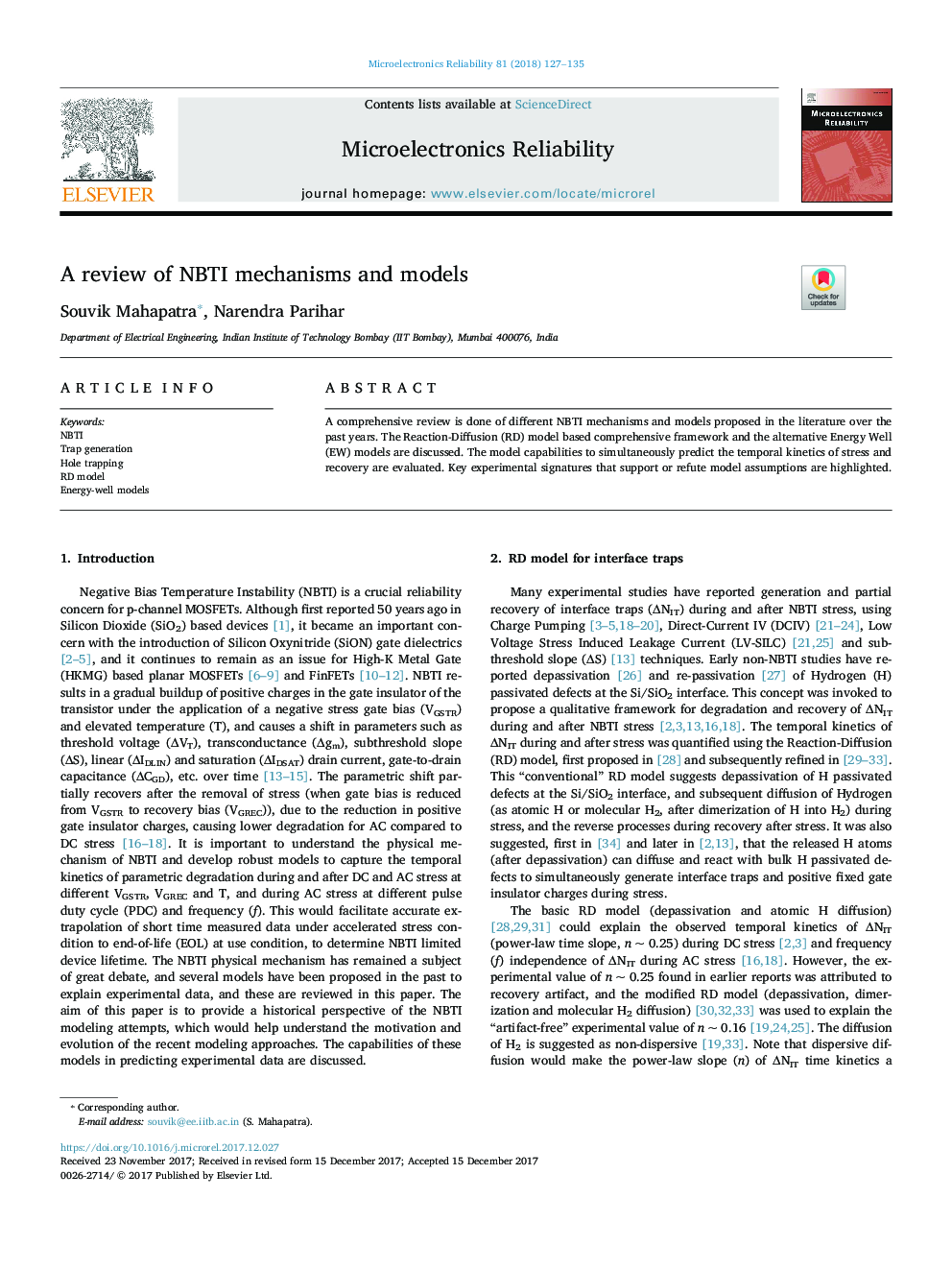 A review of NBTI mechanisms and models