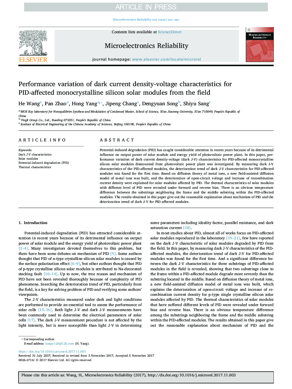 Performance variation of dark current density-voltage characteristics for PID-affected monocrystalline silicon solar modules from the field