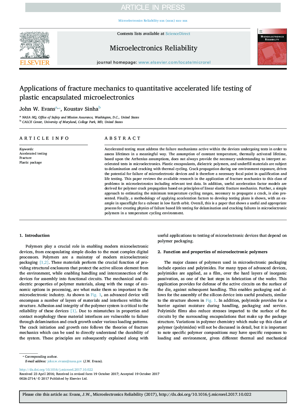 Applications of fracture mechanics to quantitative accelerated life testing of plastic encapsulated microelectronics