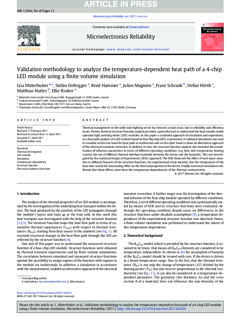 Validation methodology to analyze the temperature-dependent heat path of a 4-chip LED module using a finite volume simulation