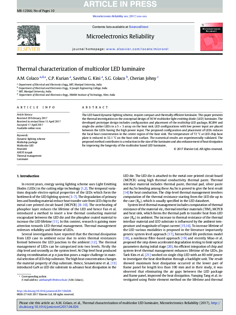 Thermal characterization of multicolor LED luminaire