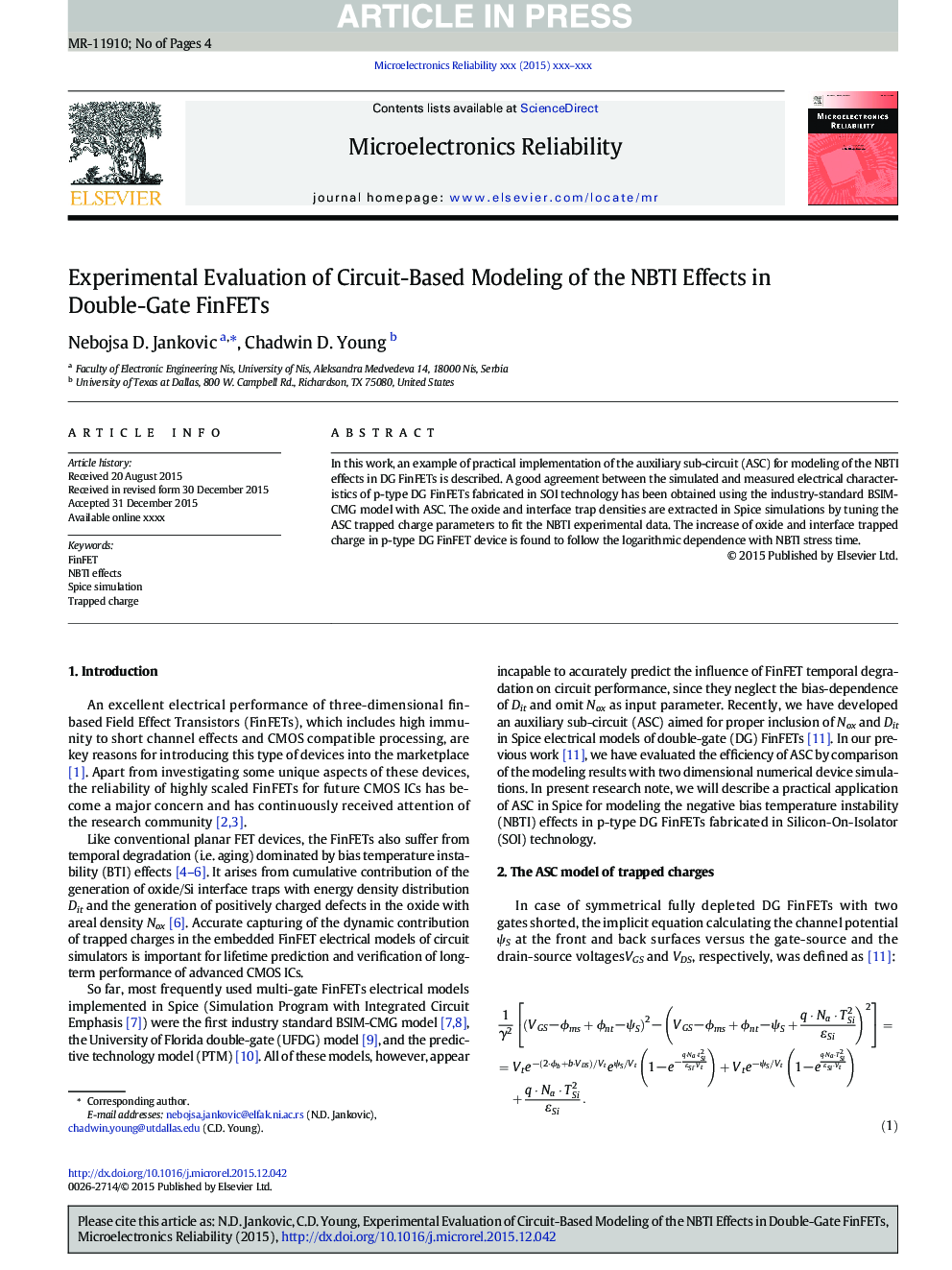 Experimental Evaluation of Circuit-Based Modeling of the NBTI Effects in Double-Gate FinFETs