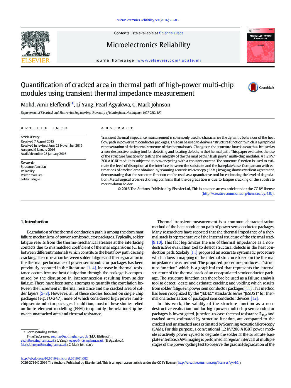 Quantification of cracked area in thermal path of high-power multi-chip modules using transient thermal impedance measurement