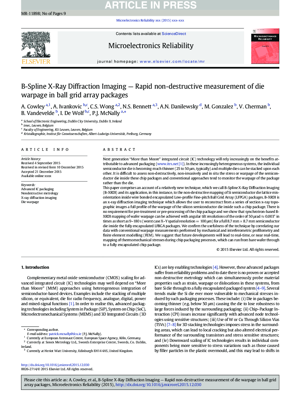 B-Spline X-Ray Diffraction Imaging - Rapid non-destructive measurement of die warpage in ball grid array packages