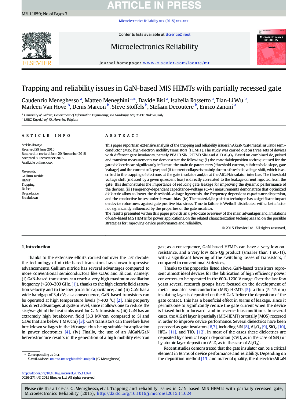 Trapping and reliability issues in GaN-based MIS HEMTs with partially recessed gate