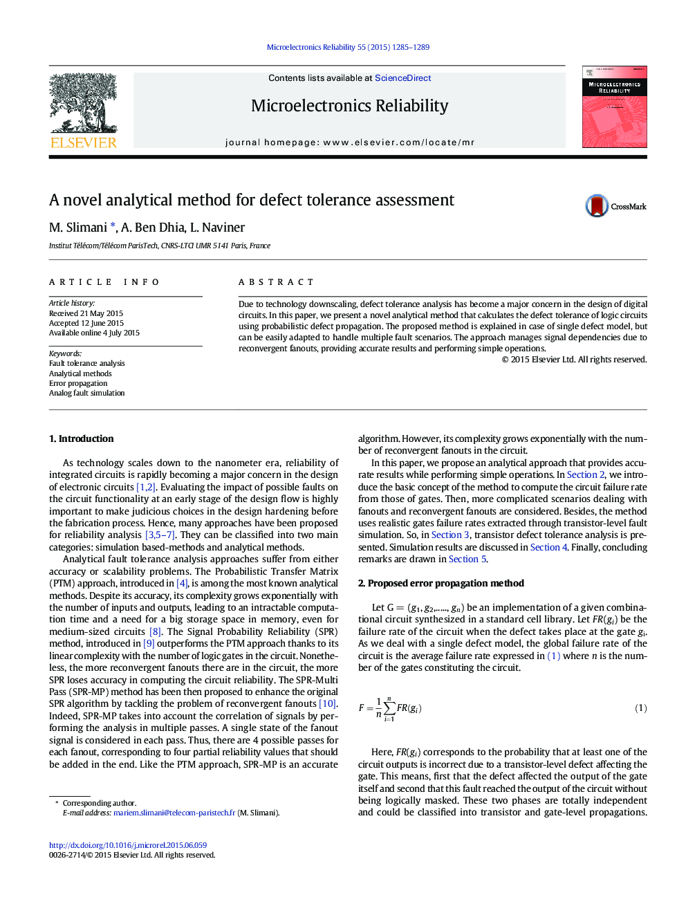 A novel analytical method for defect tolerance assessment