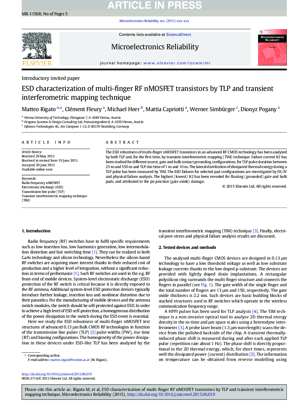 ESD characterization of multi-finger RF nMOSFET transistors by TLP and transient interferometric mapping technique