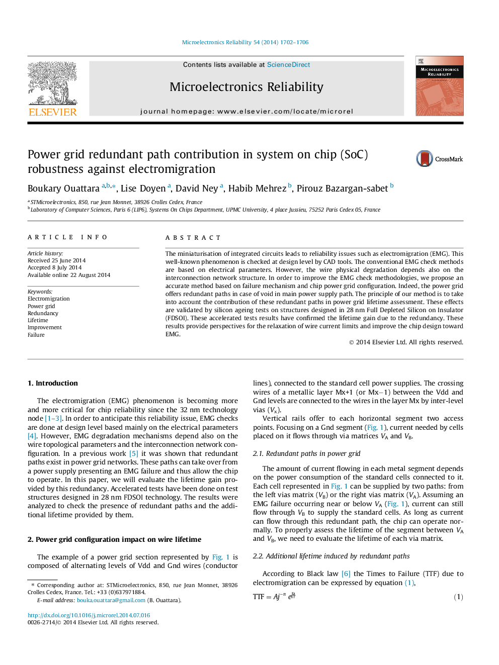 Power grid redundant path contribution in system on chip (SoC) robustness against electromigration