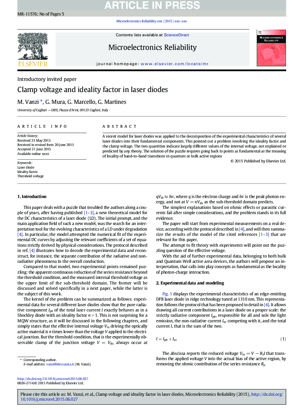 Clamp voltage and ideality factor in laser diodes