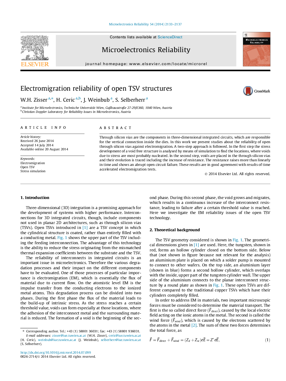 Electromigration reliability of open TSV structures