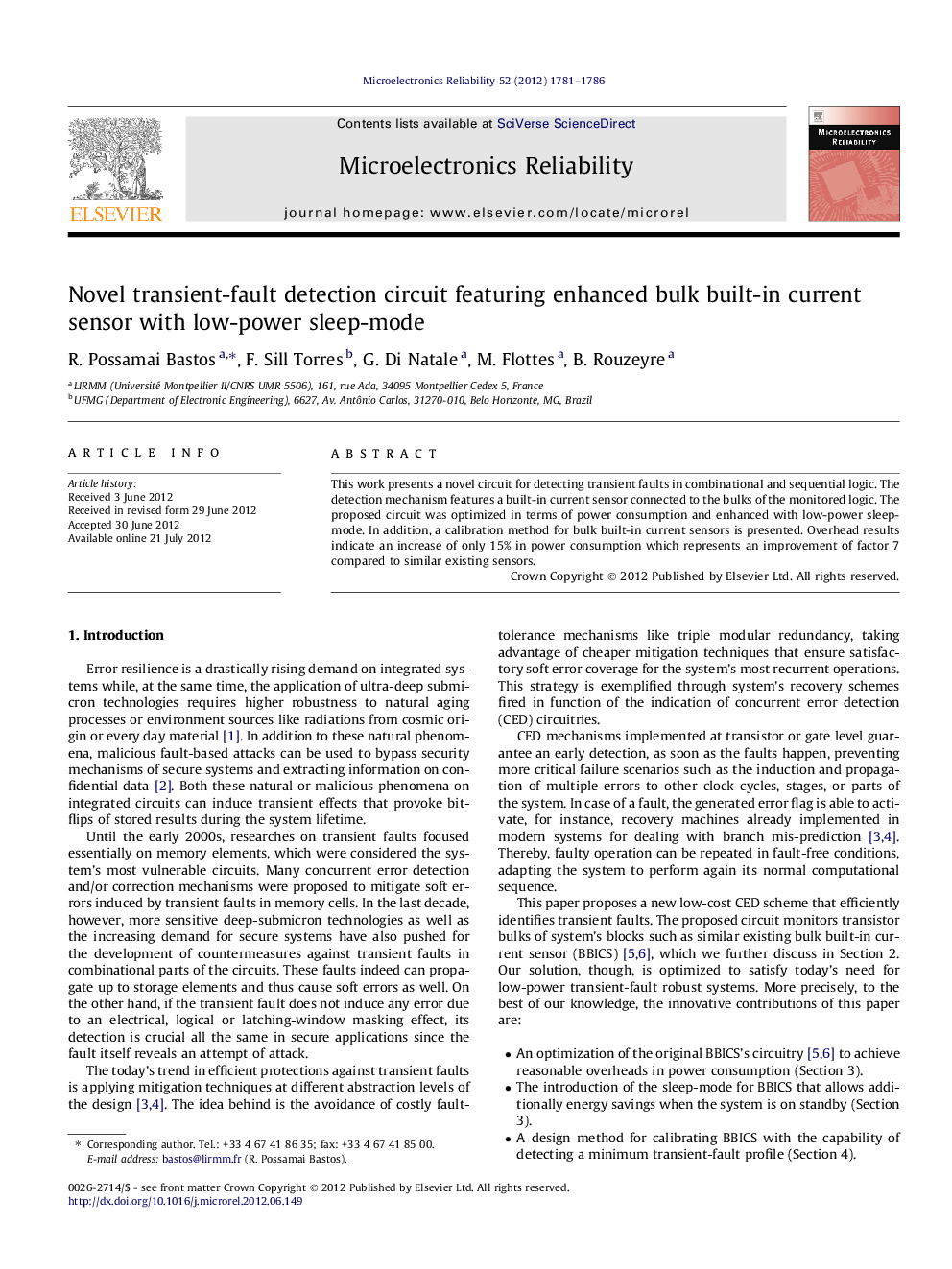 Novel transient-fault detection circuit featuring enhanced bulk built-in current sensor with low-power sleep-mode