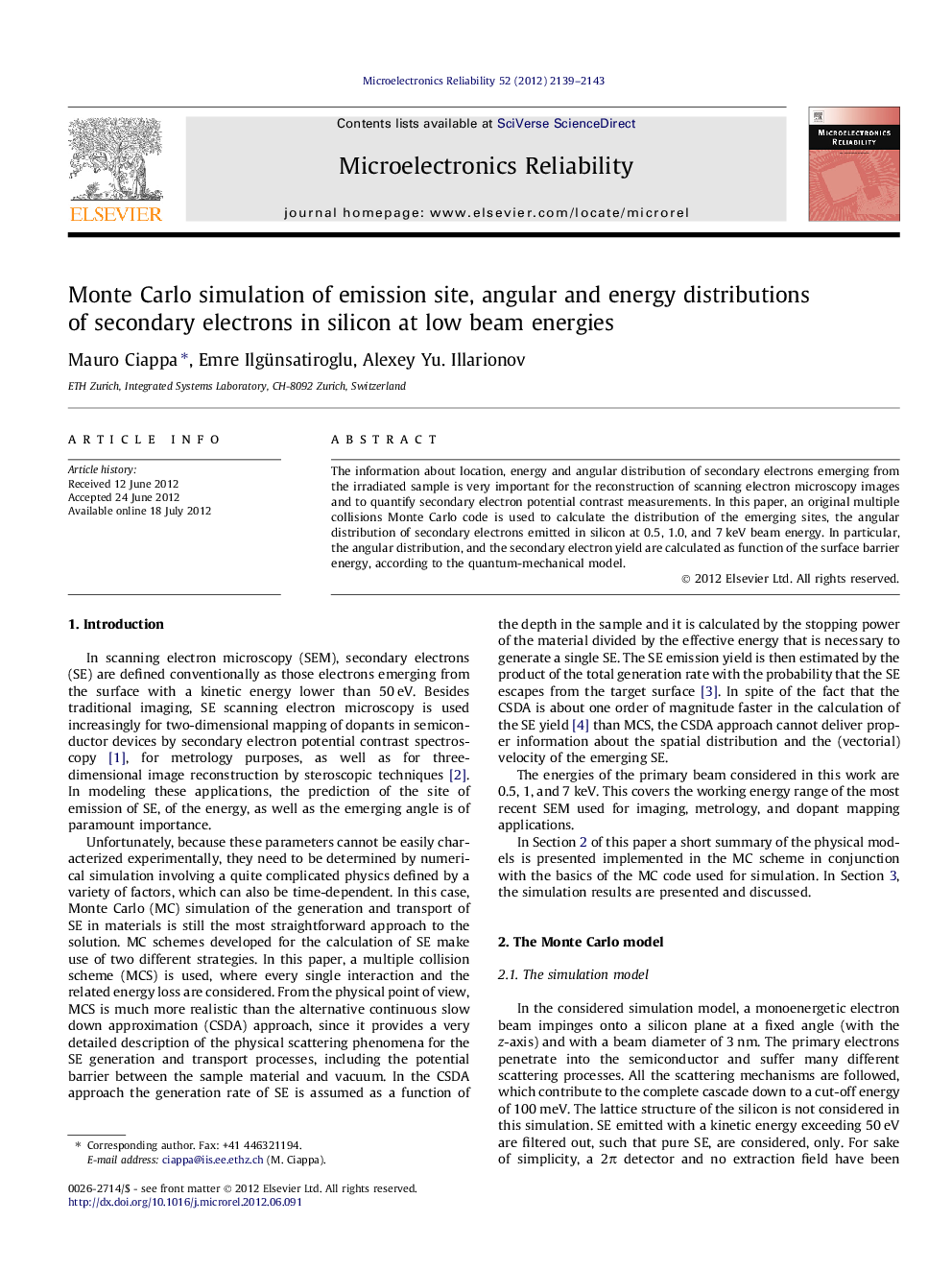 Monte Carlo simulation of emission site, angular and energy distributions of secondary electrons in silicon at low beam energies