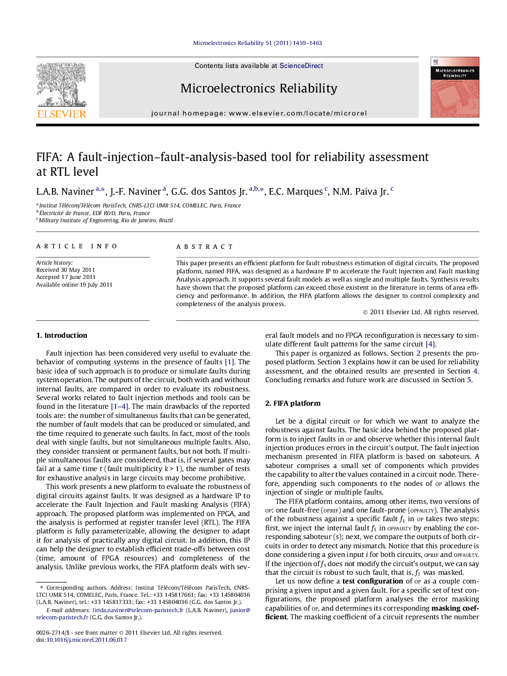 FIFA: A fault-injection-fault-analysis-based tool for reliability assessment at RTL level