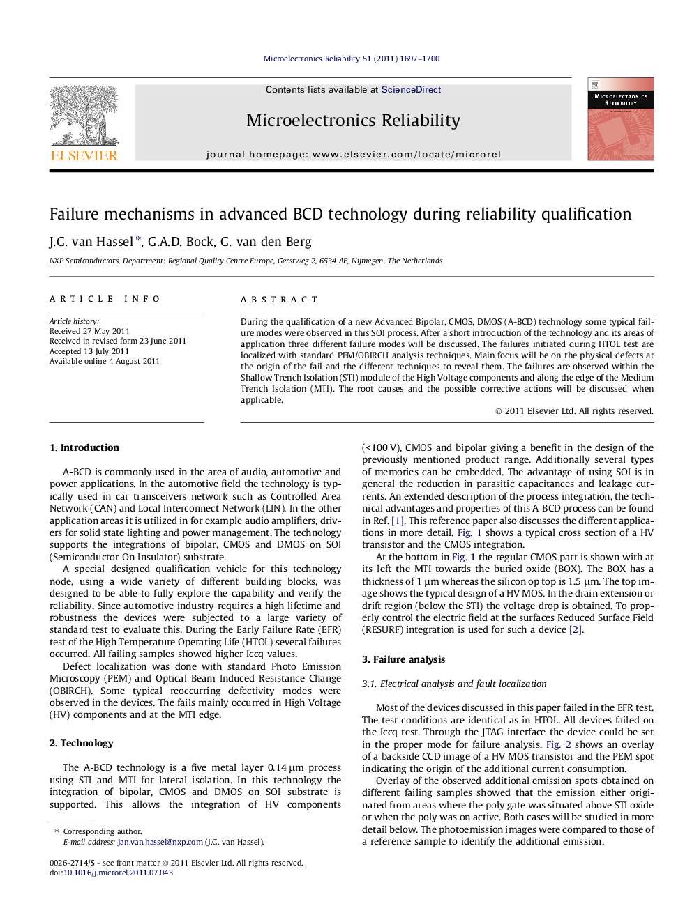 Failure mechanisms in advanced BCD technology during reliability qualification