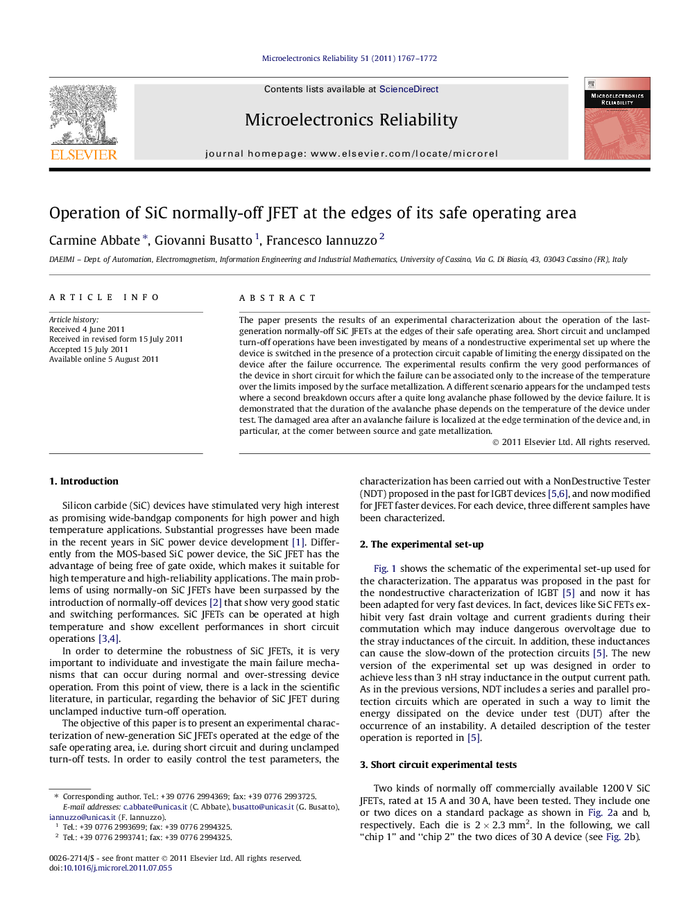 عکس صفحه اول مقاله: Operation of SiC normally-off JFET at the edges of its safe operating area Operation of SiC normally-off JFET at the edges of its safe operating area