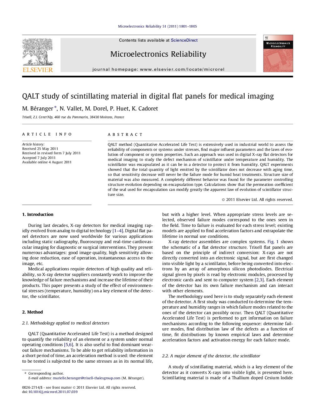 QALT study of scintillating material in digital flat panels for medical imaging