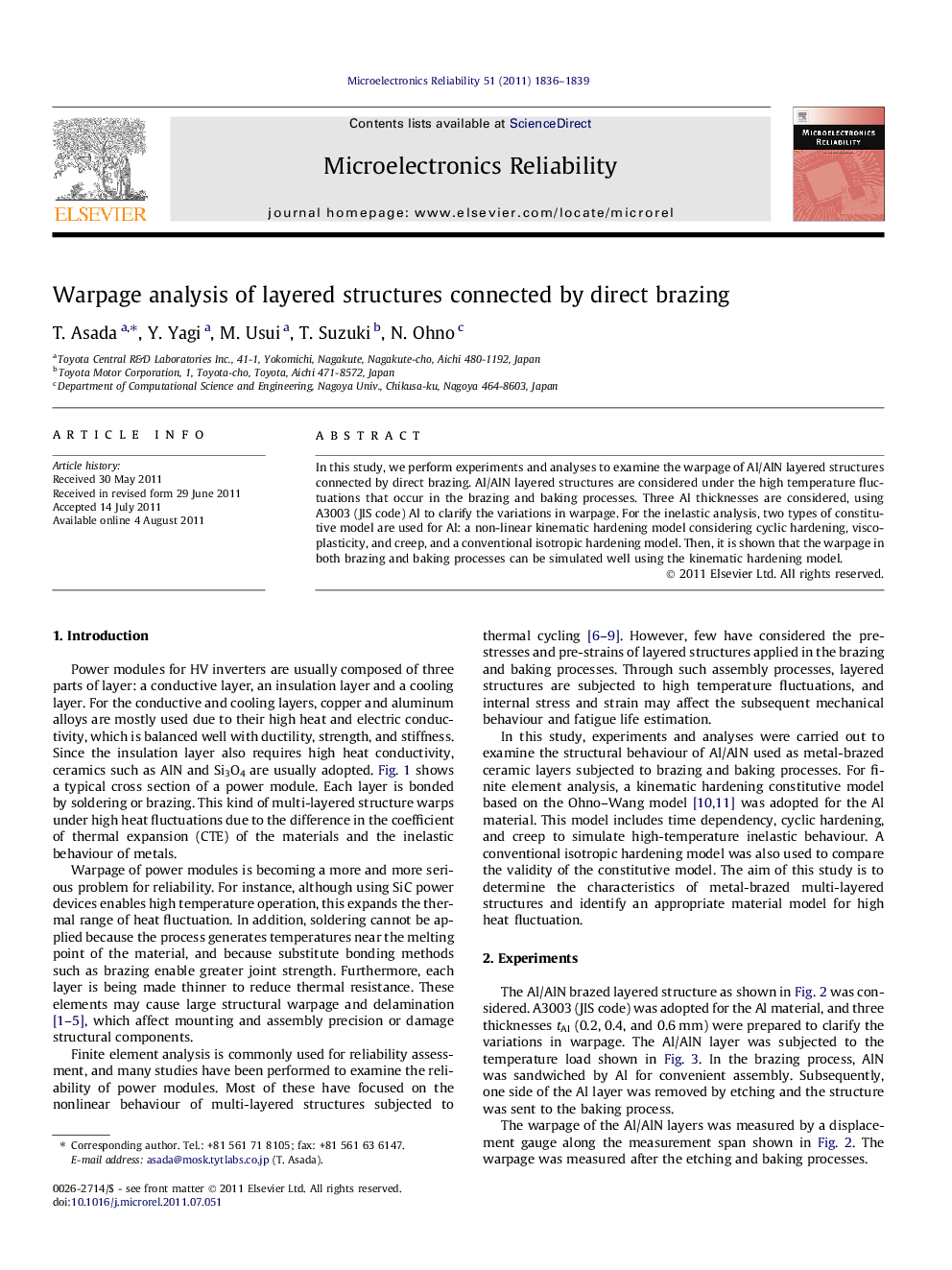 Warpage analysis of layered structures connected by direct brazing
