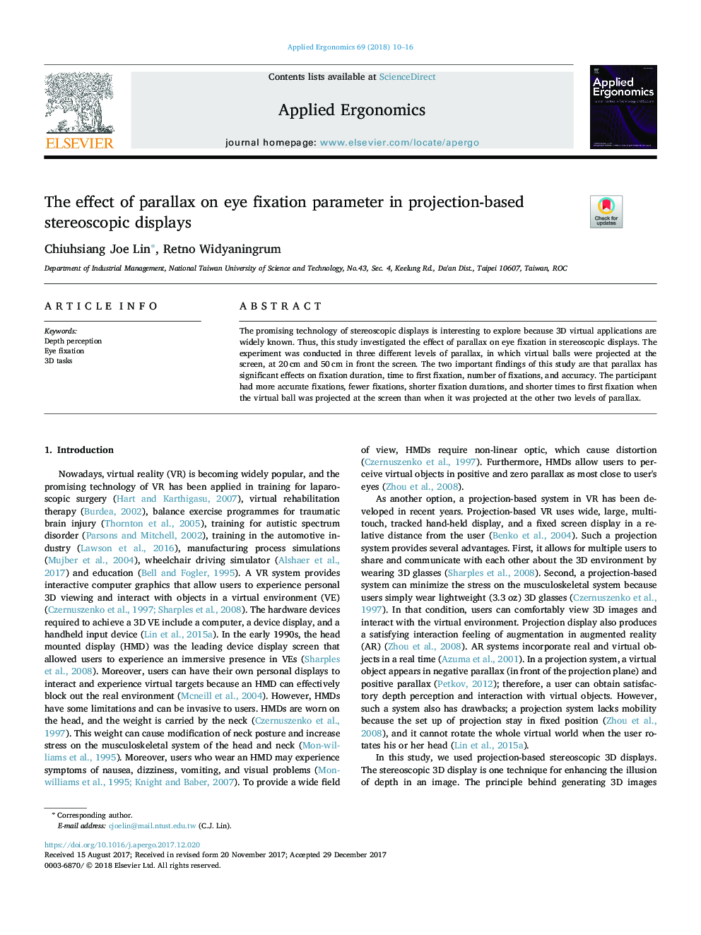 The effect of parallax on eye fixation parameter in projection-based stereoscopic displays