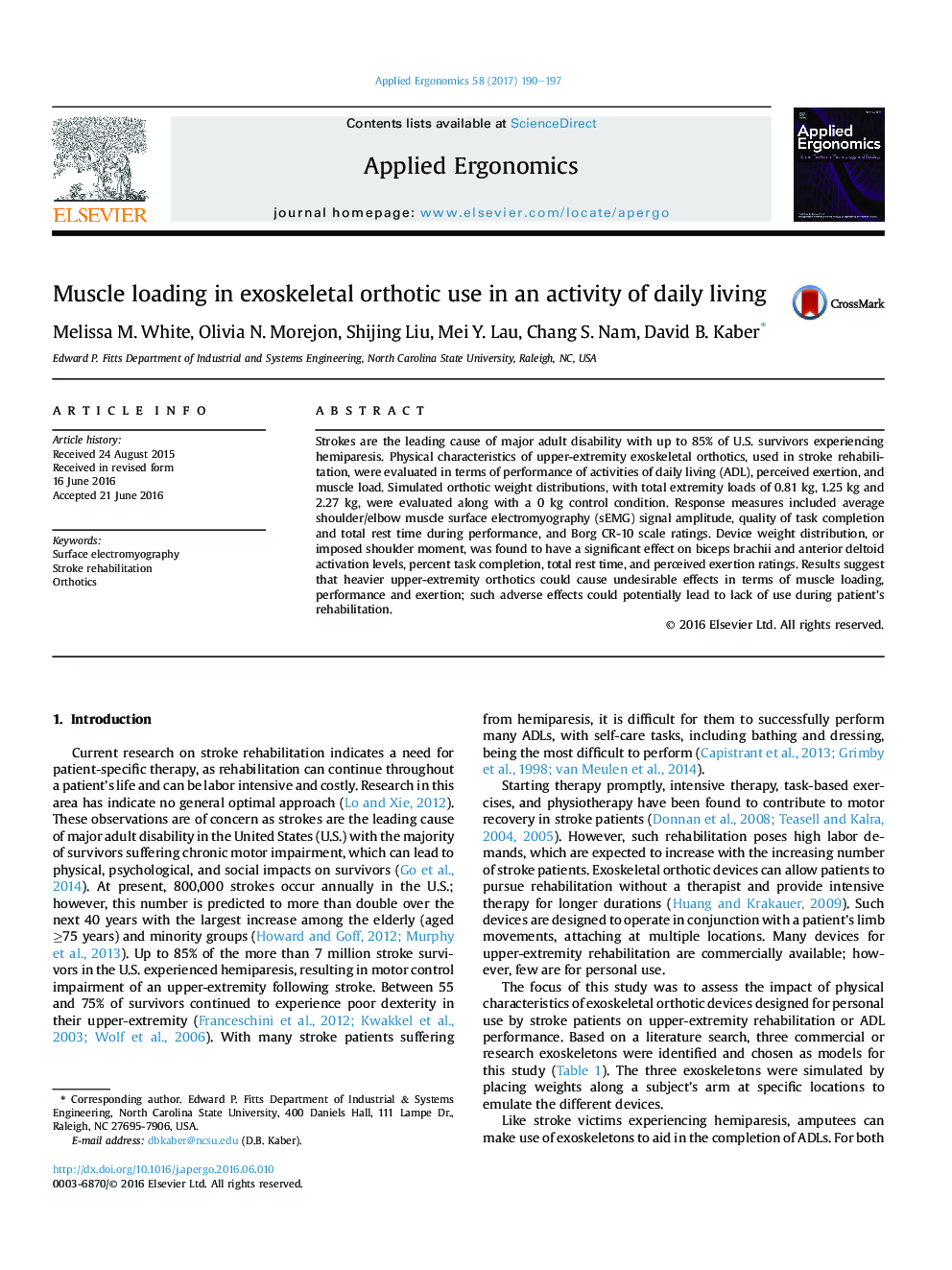 Muscle loading in exoskeletal orthotic use in an activity of daily living