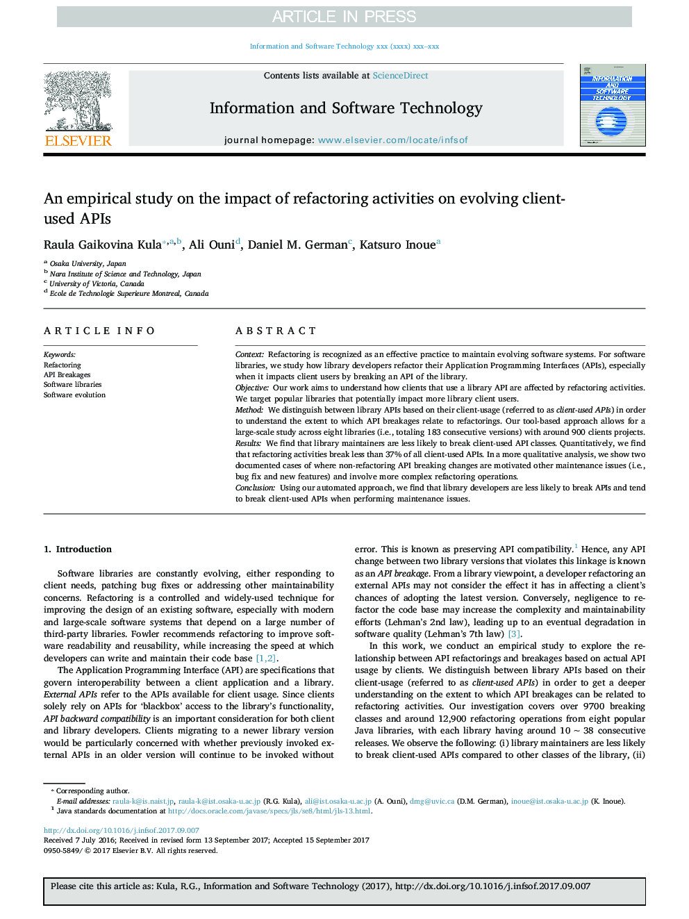 An empirical study on the impact of refactoring activities on evolving client-used APIs