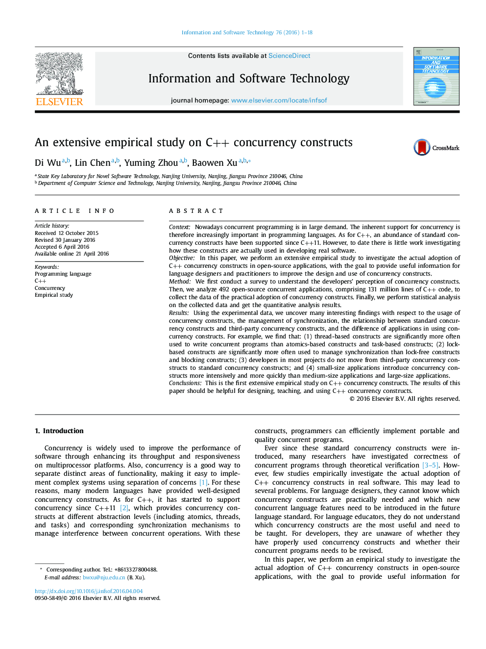 An extensive empirical study on C++ concurrency constructs