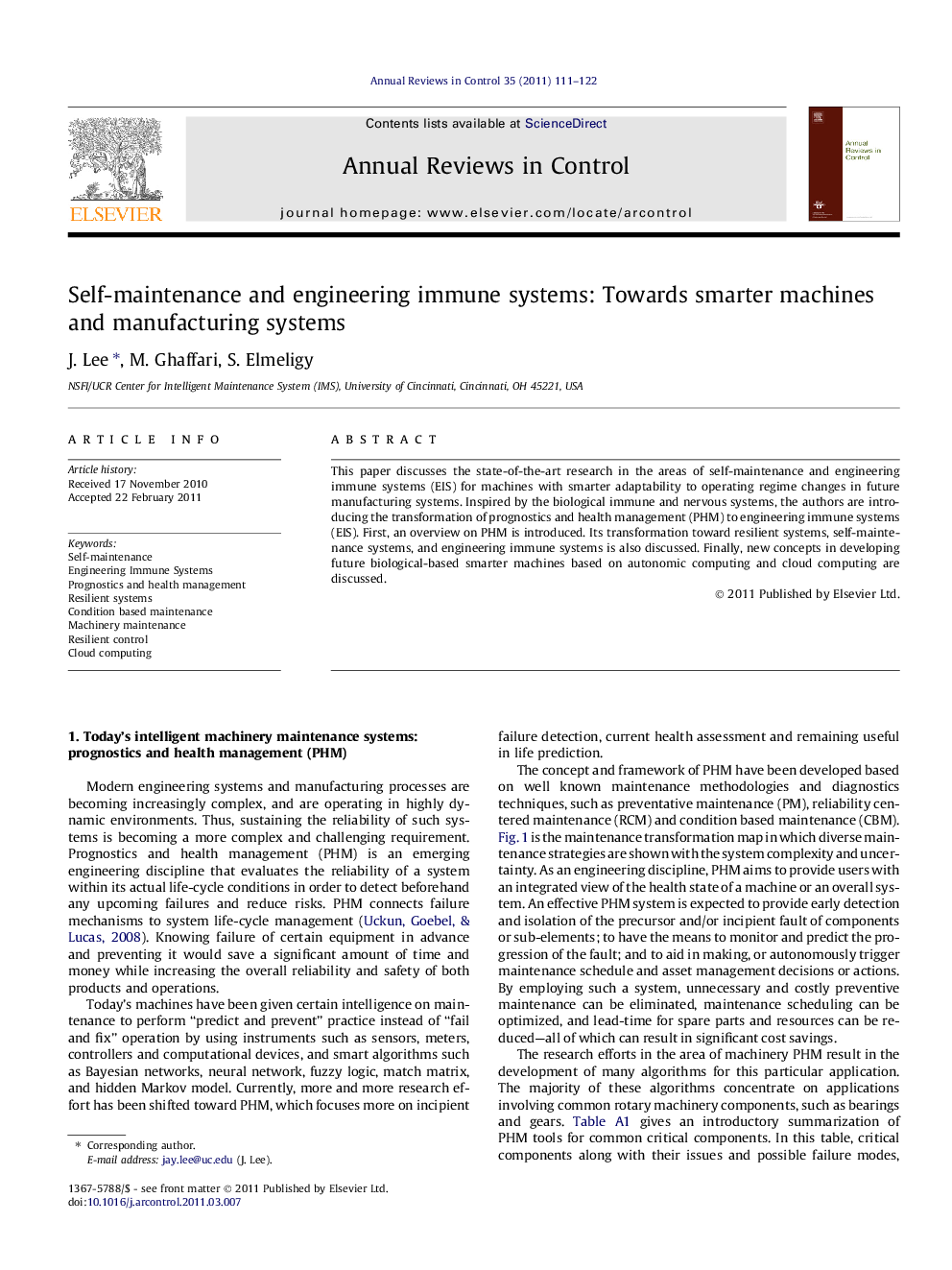 Self-maintenance and engineering immune systems: Towards smarter machines and manufacturing systems