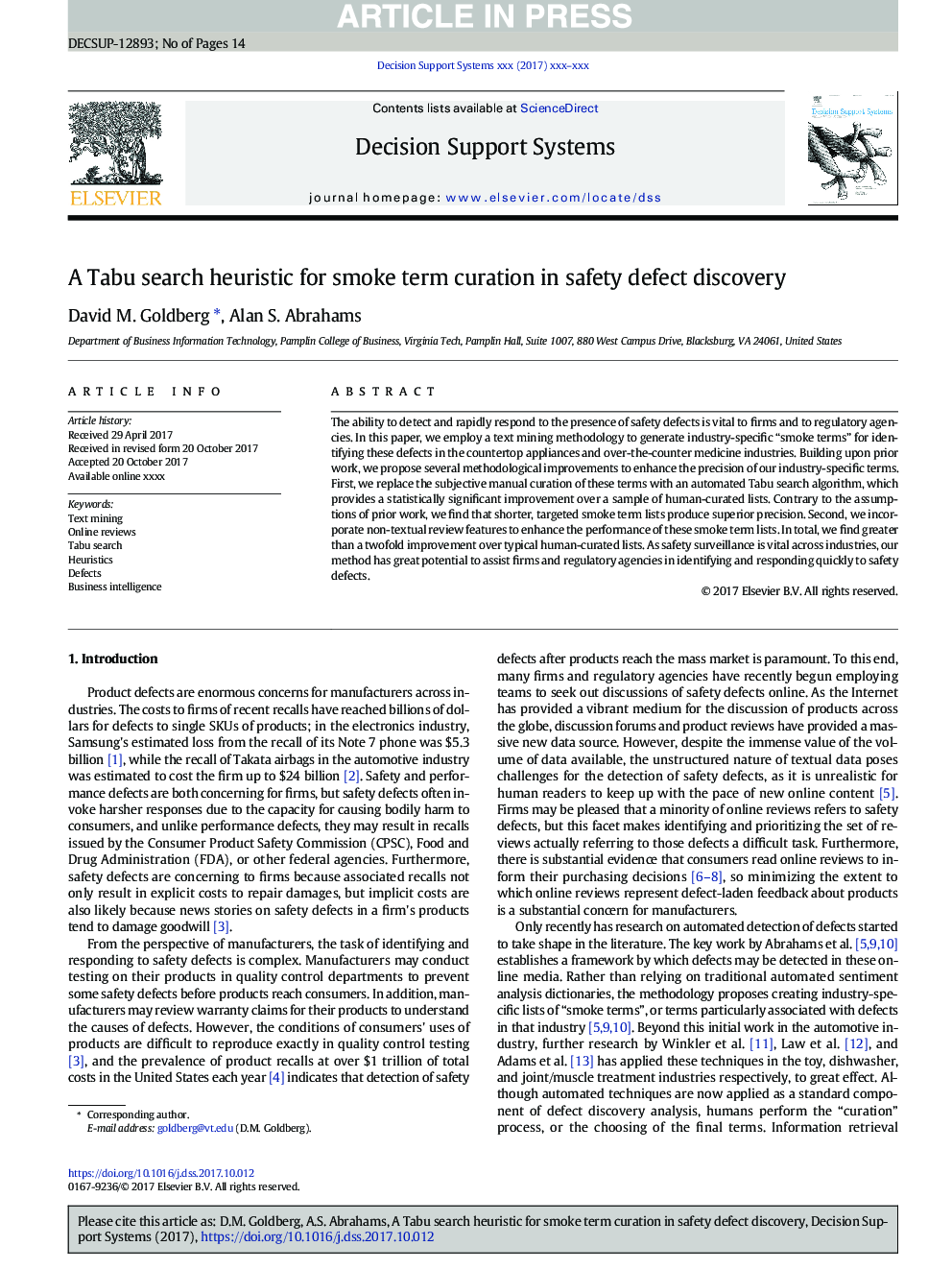 A Tabu search heuristic for smoke term curation in safety defect discovery