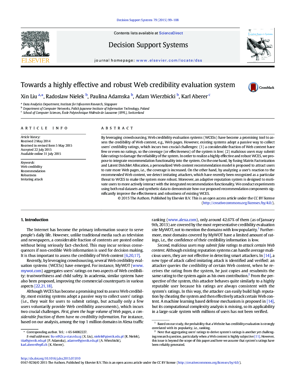 Towards a highly effective and robust Web credibility evaluation system