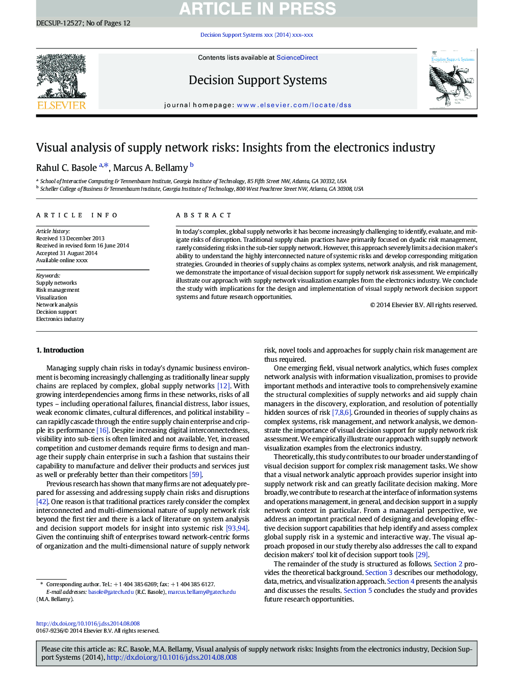 Visual analysis of supply network risks: Insights from the electronics industry