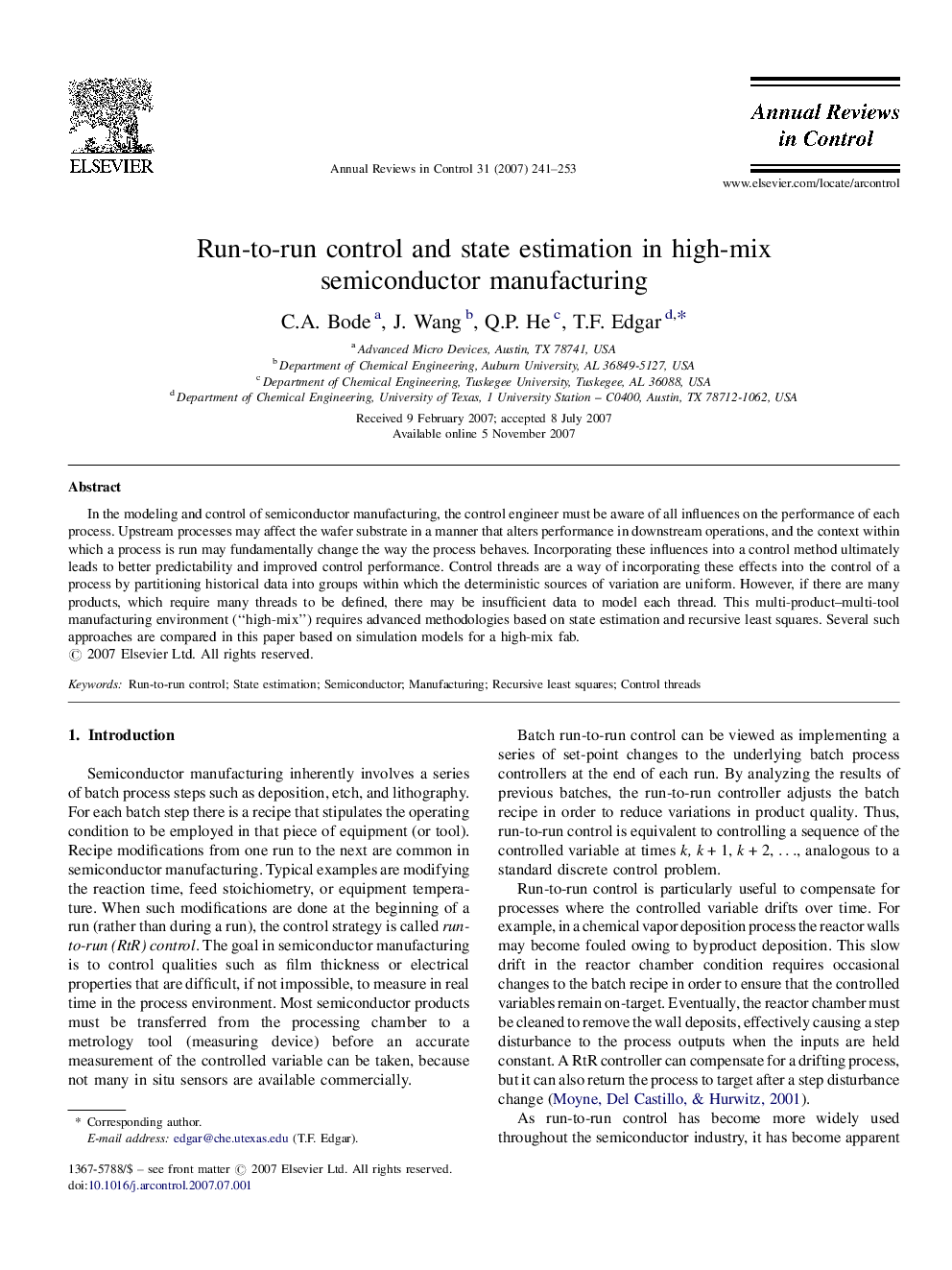 Run-to-run control and state estimation in high-mix semiconductor manufacturing