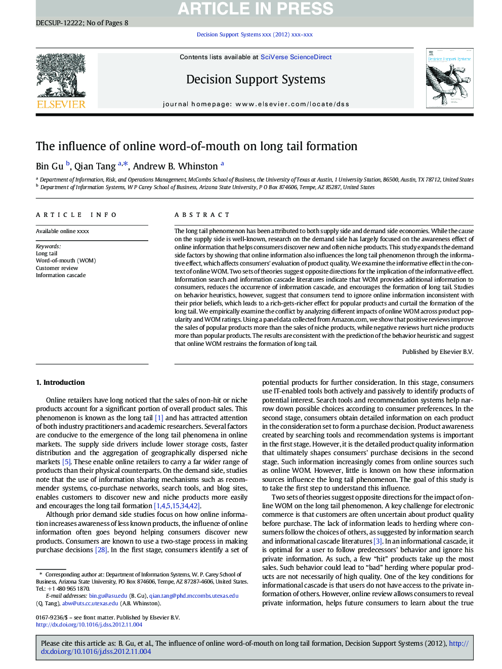 The influence of online word-of-mouth on long tail formation