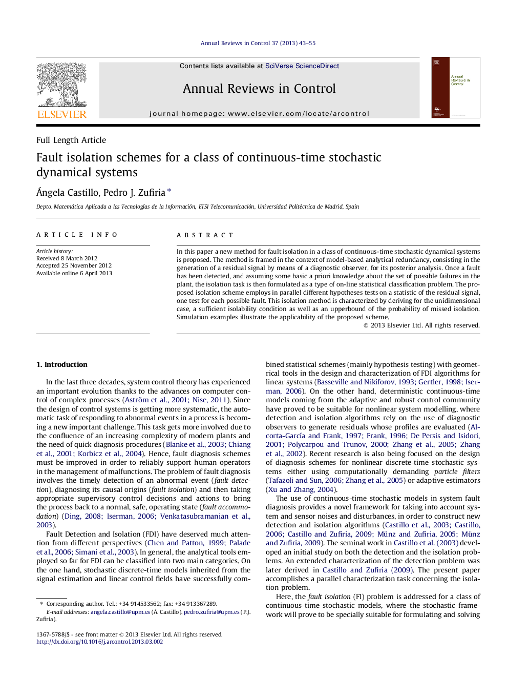 Fault isolation schemes for a class of continuous-time stochastic dynamical systems