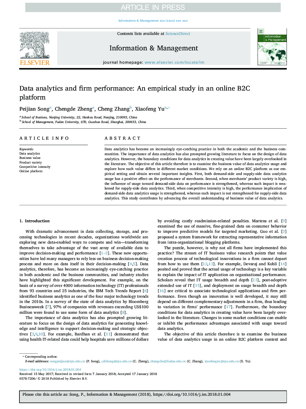 Data analytics and firm performance: An empirical study in an online B2C platform