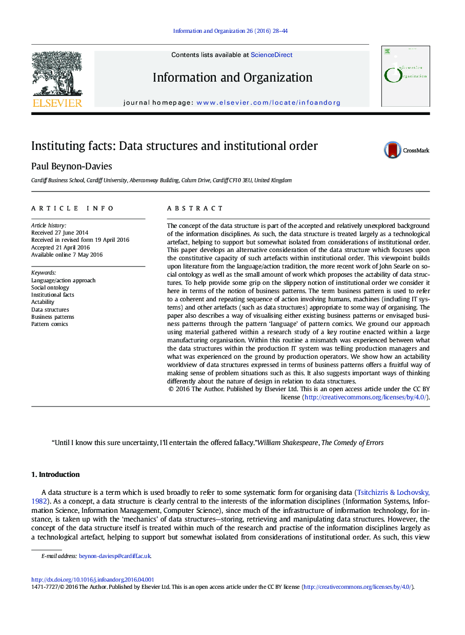 Instituting facts: Data structures and institutional order