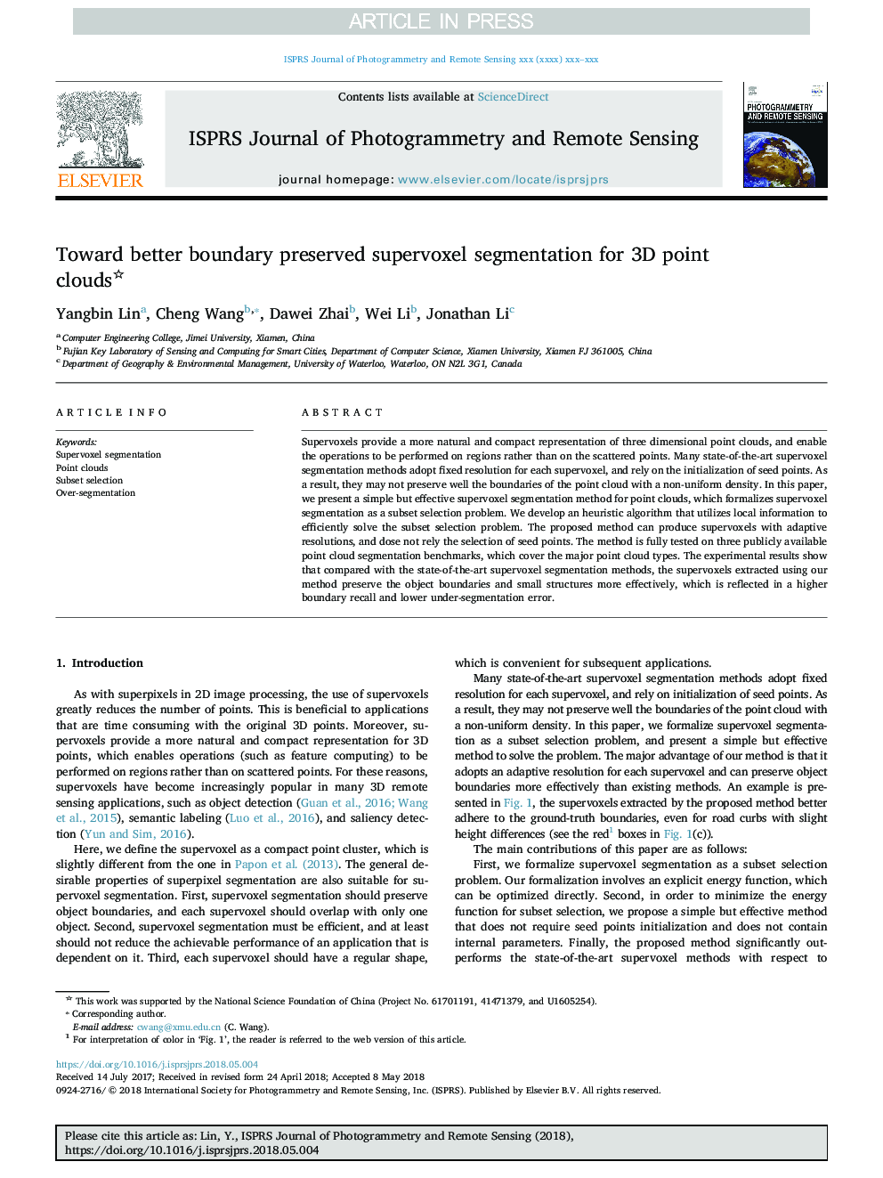 Toward better boundary preserved supervoxel segmentation for 3D point clouds