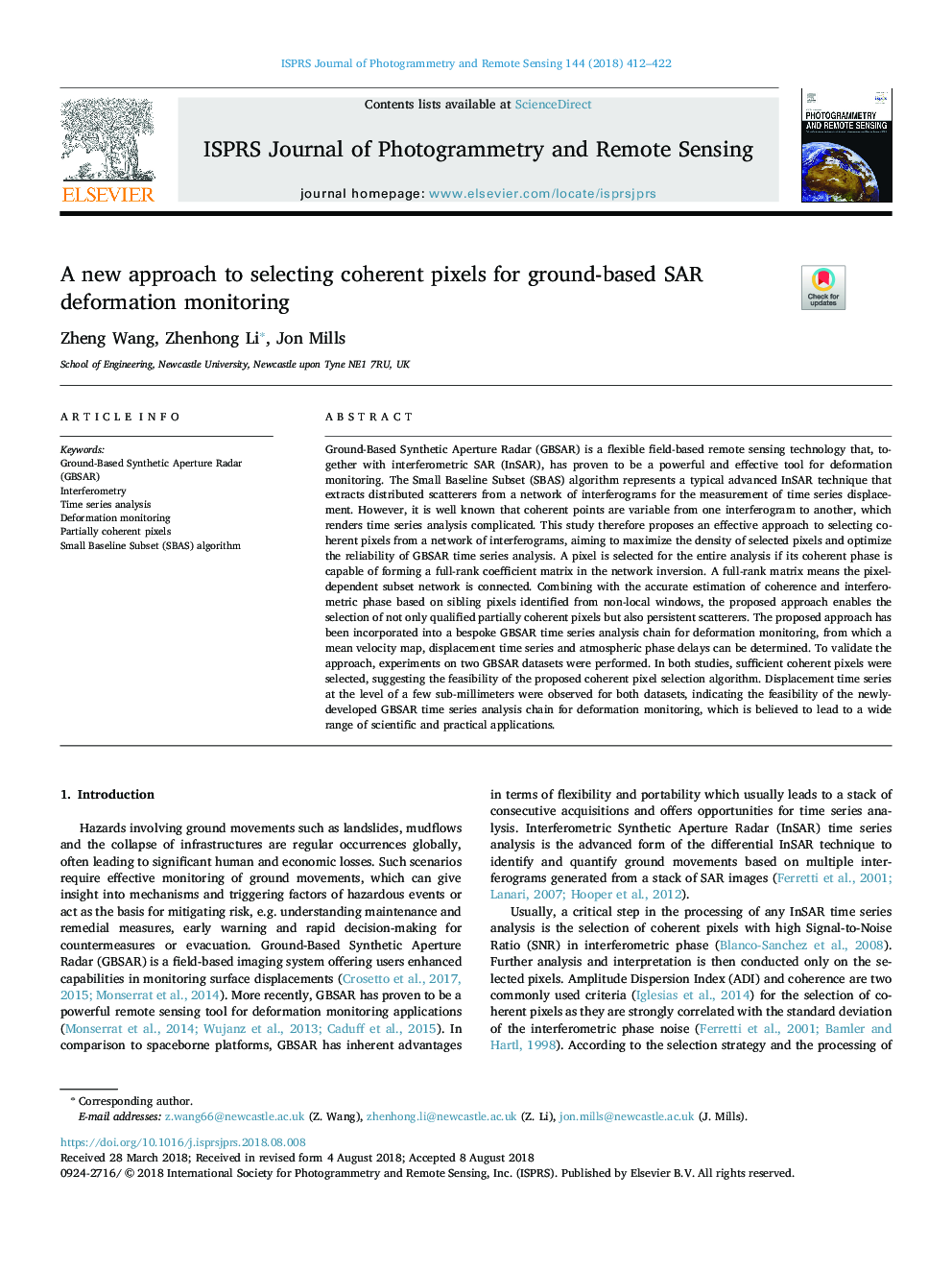 A new approach to selecting coherent pixels for ground-based SAR deformation monitoring