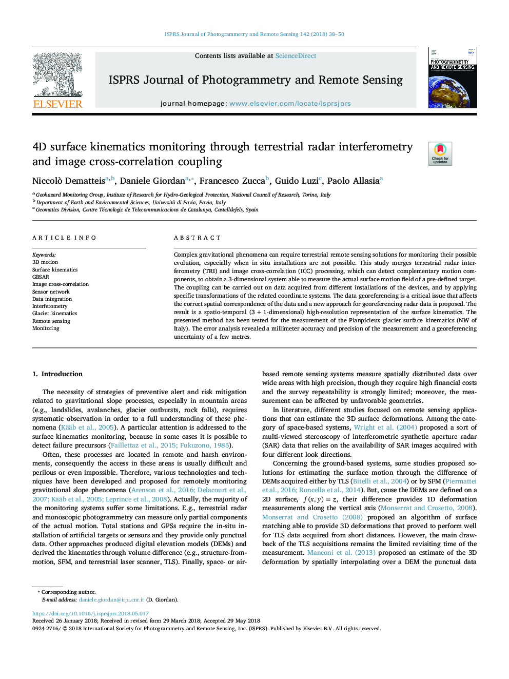 4D surface kinematics monitoring through terrestrial radar interferometry and image cross-correlation coupling