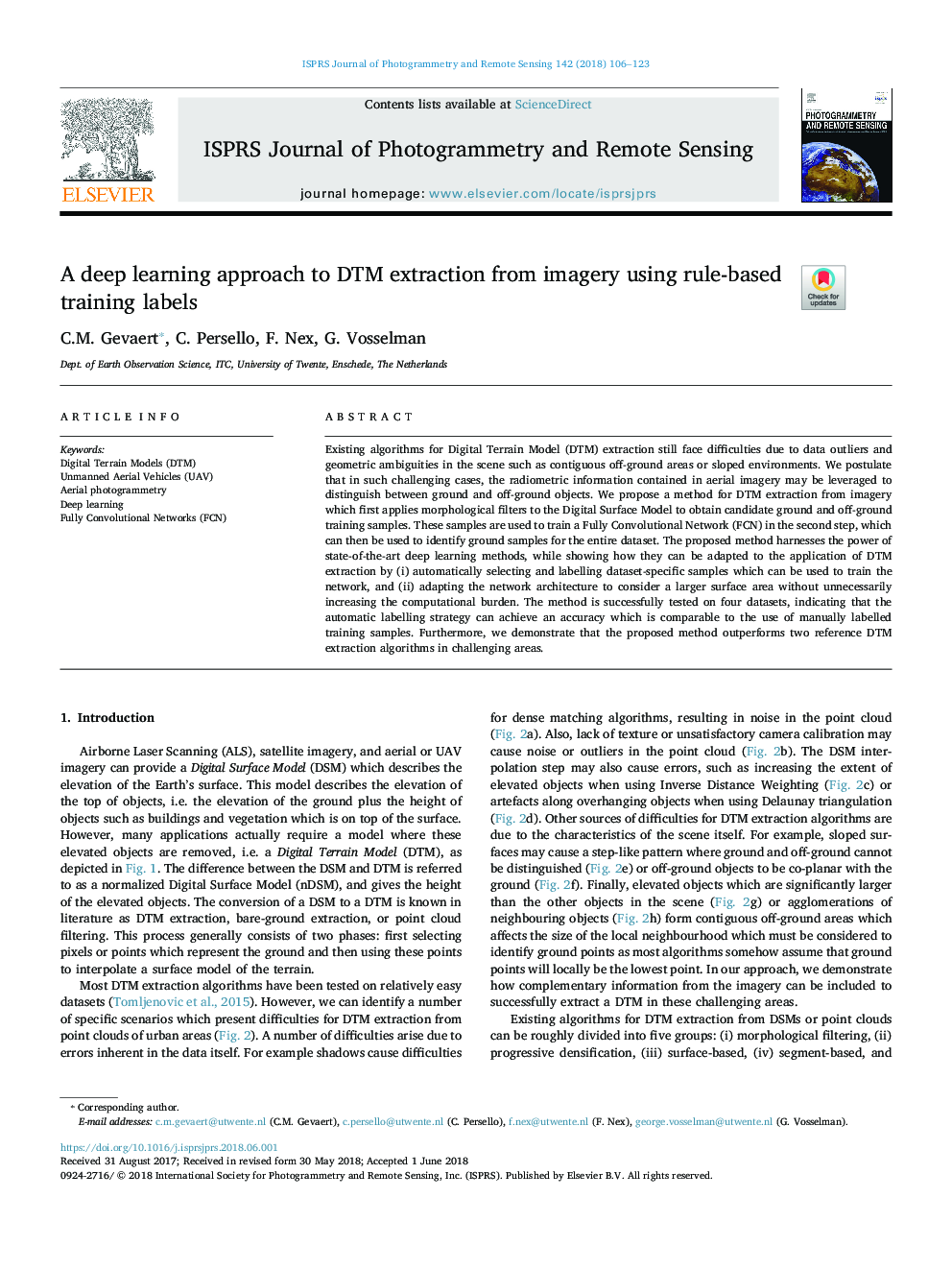 عکس صفحه اول مقاله: A deep learning approach to DTM extraction from imagery using rule-based training labels A deep learning approach to DTM extraction from imagery using rule-based training labels