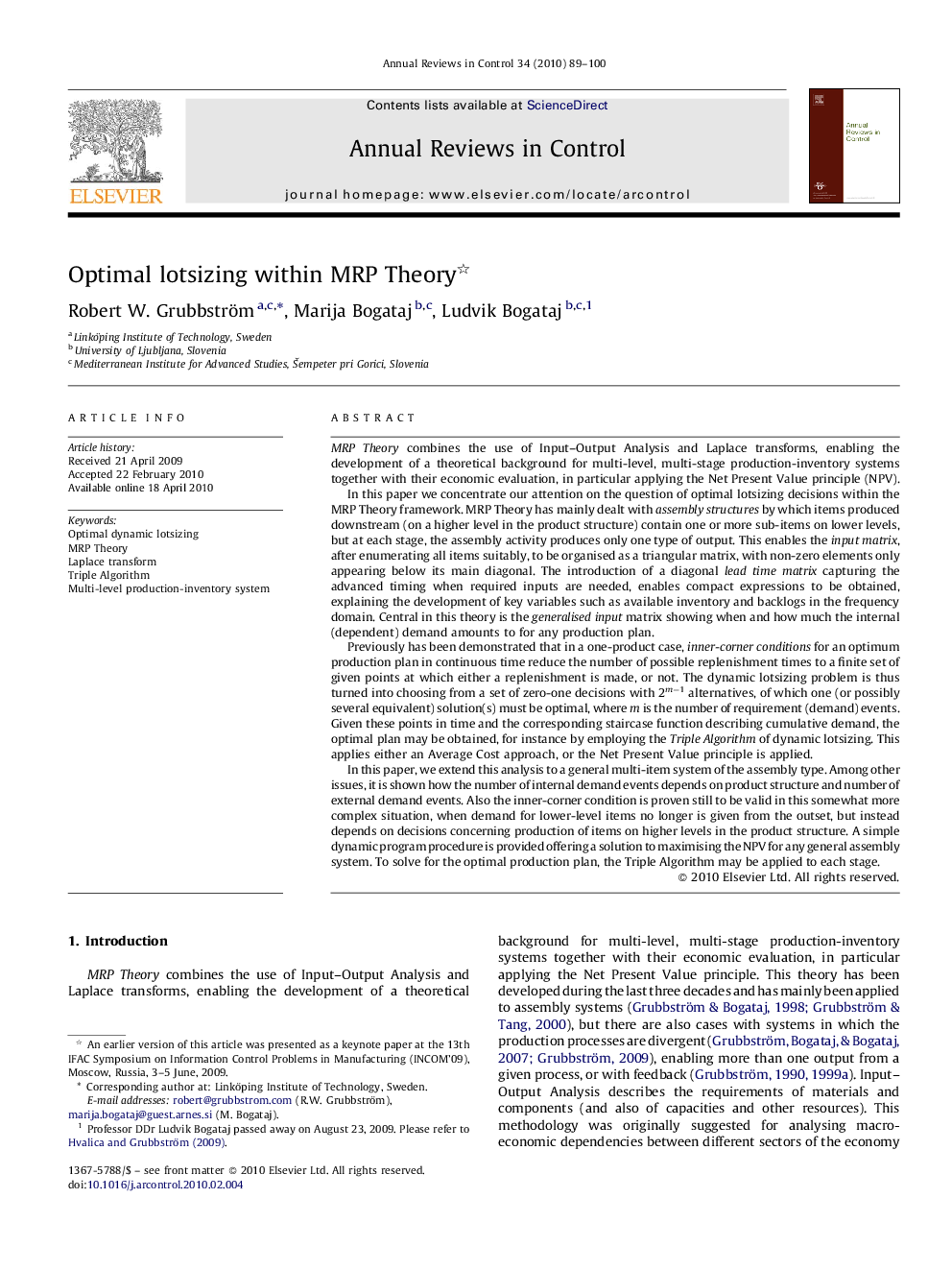 Optimal lotsizing within MRP Theory 