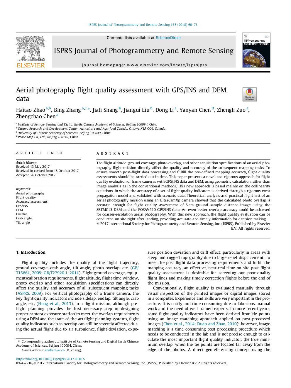 Aerial photography flight quality assessment with GPS/INS and DEM data