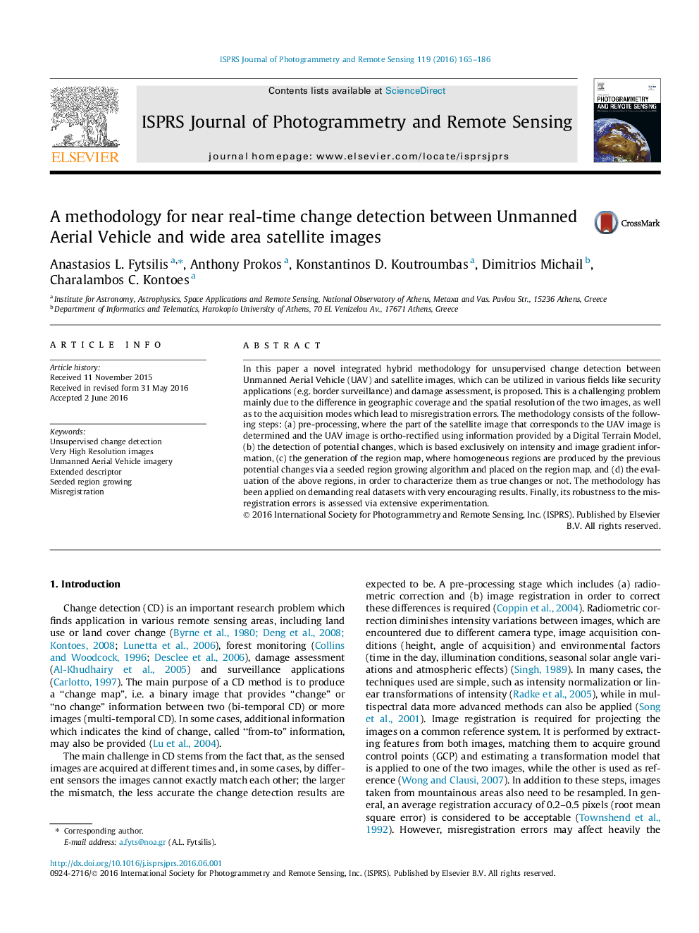 A methodology for near real-time change detection between Unmanned Aerial Vehicle and wide area satellite images