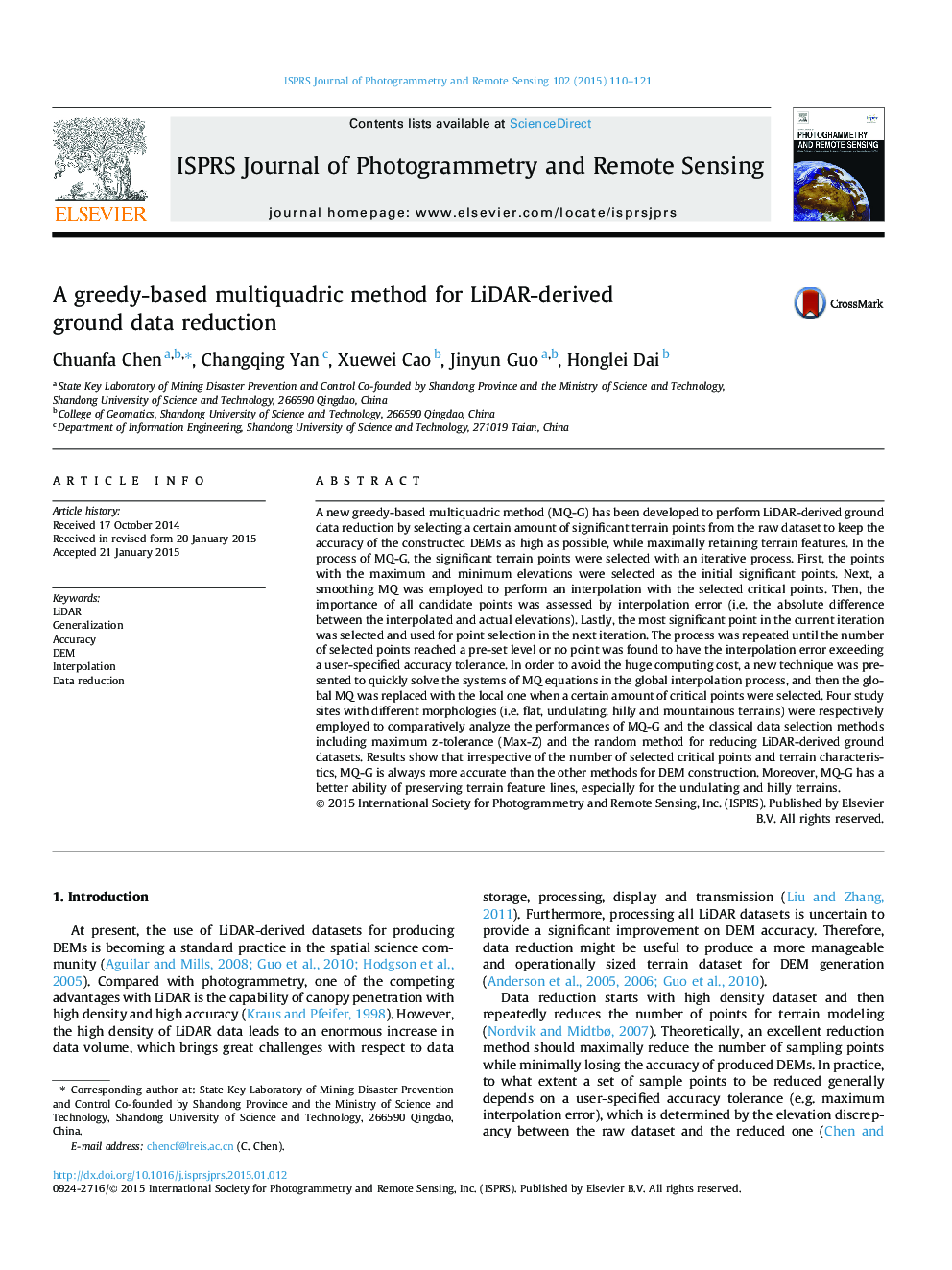 A greedy-based multiquadric method for LiDAR-derived ground data reduction