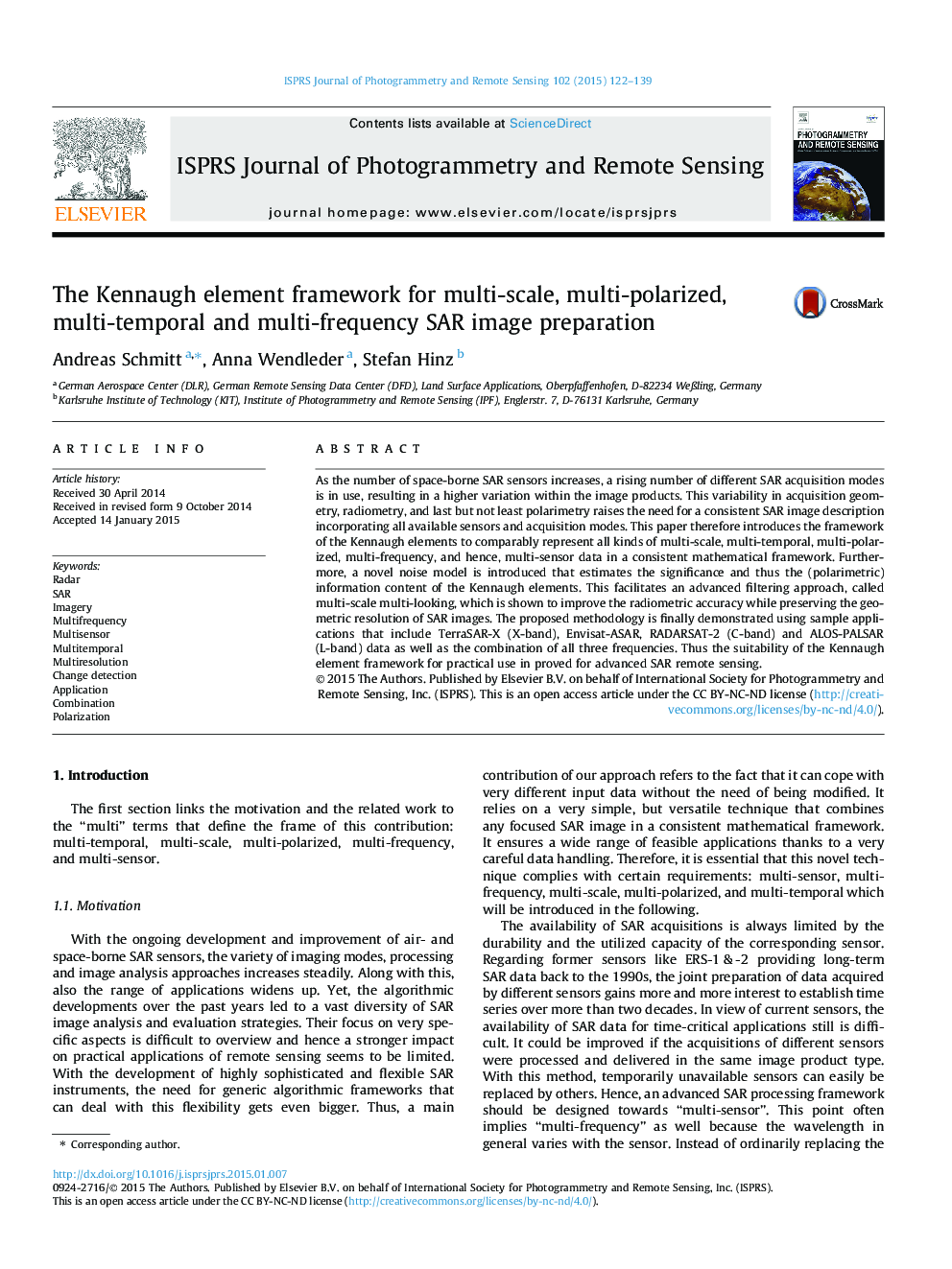 The Kennaugh element framework for multi-scale, multi-polarized, multi-temporal and multi-frequency SAR image preparation