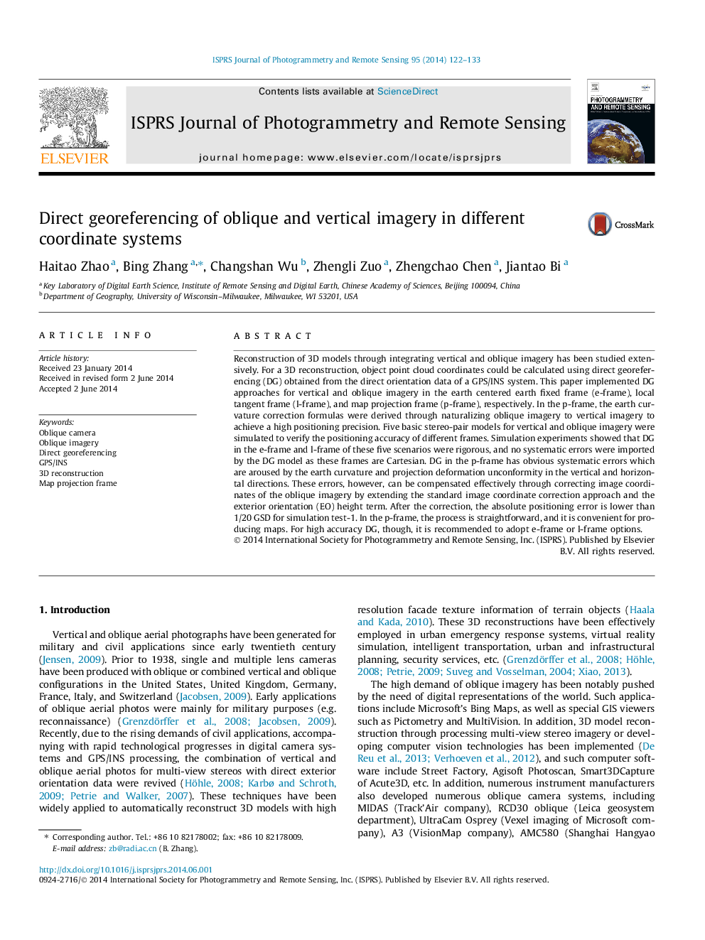 Direct georeferencing of oblique and vertical imagery in different coordinate systems