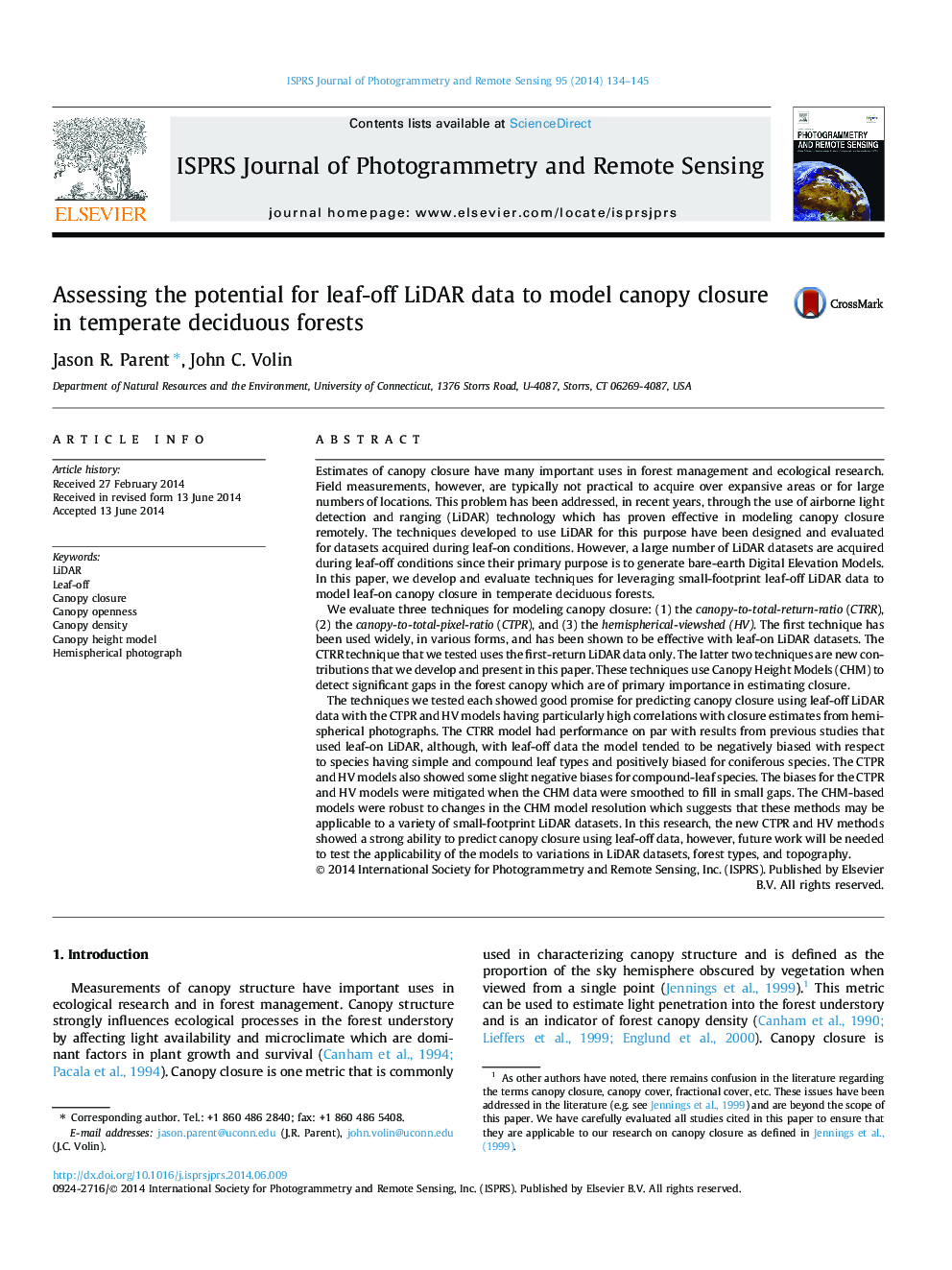 Assessing the potential for leaf-off LiDAR data to model canopy closure in temperate deciduous forests